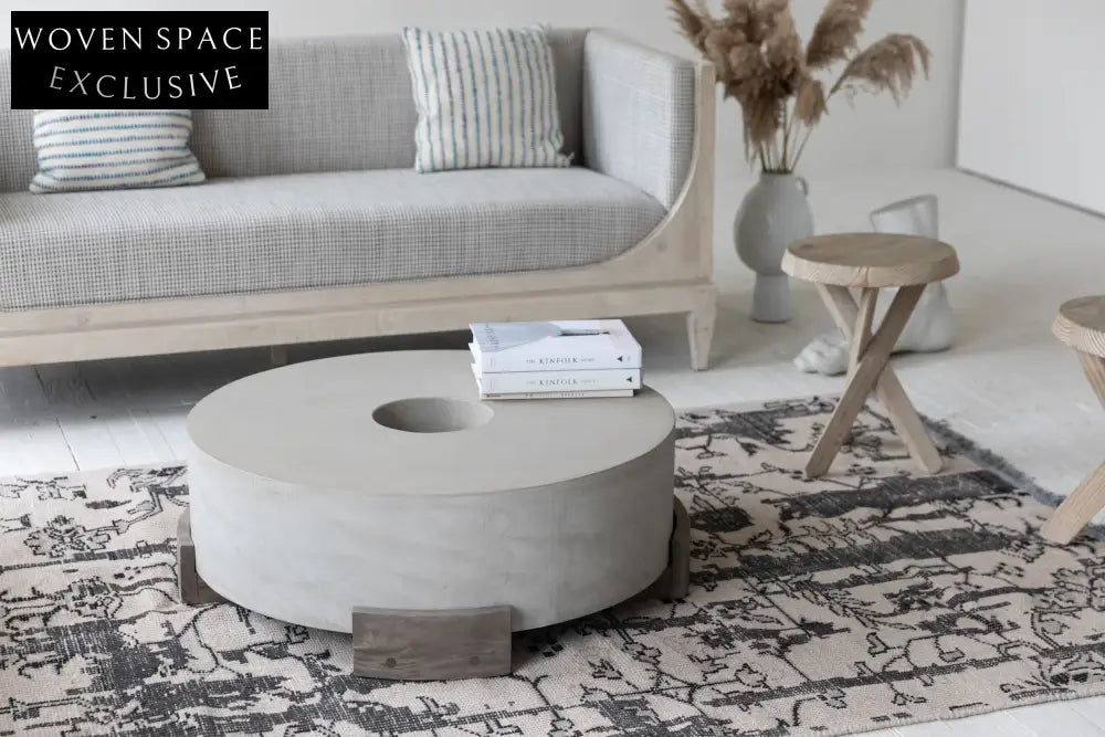 Elegant Mid-Century Concrete Elm Coffee Table for Modern Living Spaces