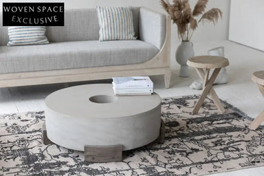 Elegant Mid-Century Concrete Elm Coffee Table for Modern Living Spaces