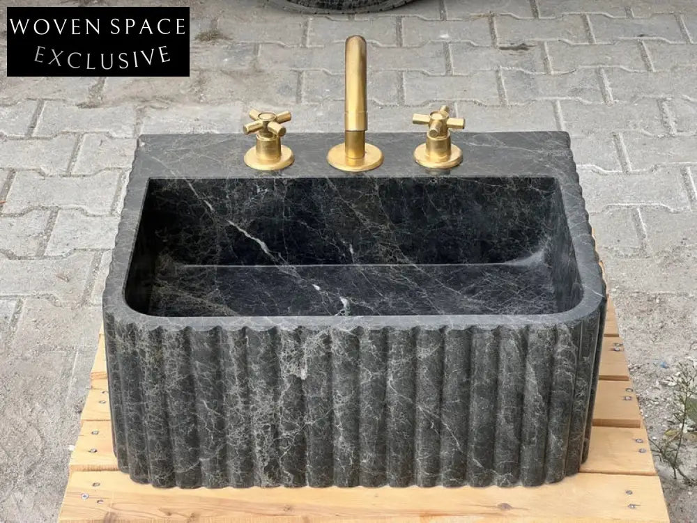 Renzo Black Bayat Marble Ribbed Sink