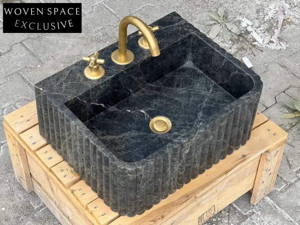 Renzo Black Bayat Marble Ribbed Sink