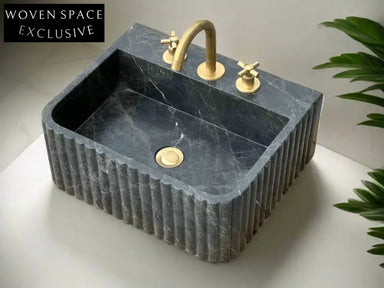 Renzo Black Bayat Marble Ribbed Sink