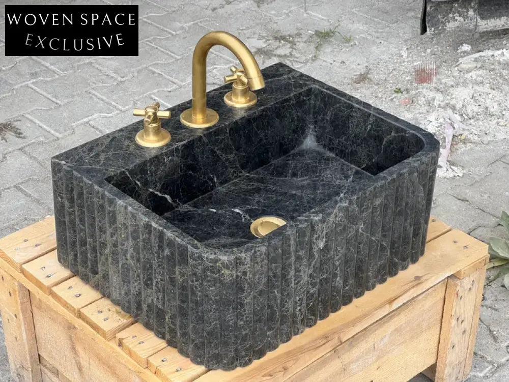 Renzo Black Bayat Marble Ribbed Sink