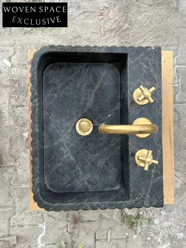 Renzo Black Bayat Marble Ribbed Sink