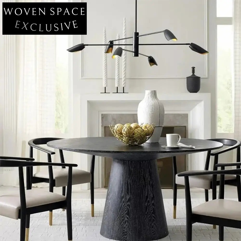 Retro American Style Plywood Top Solid Wood Round Dinner Table