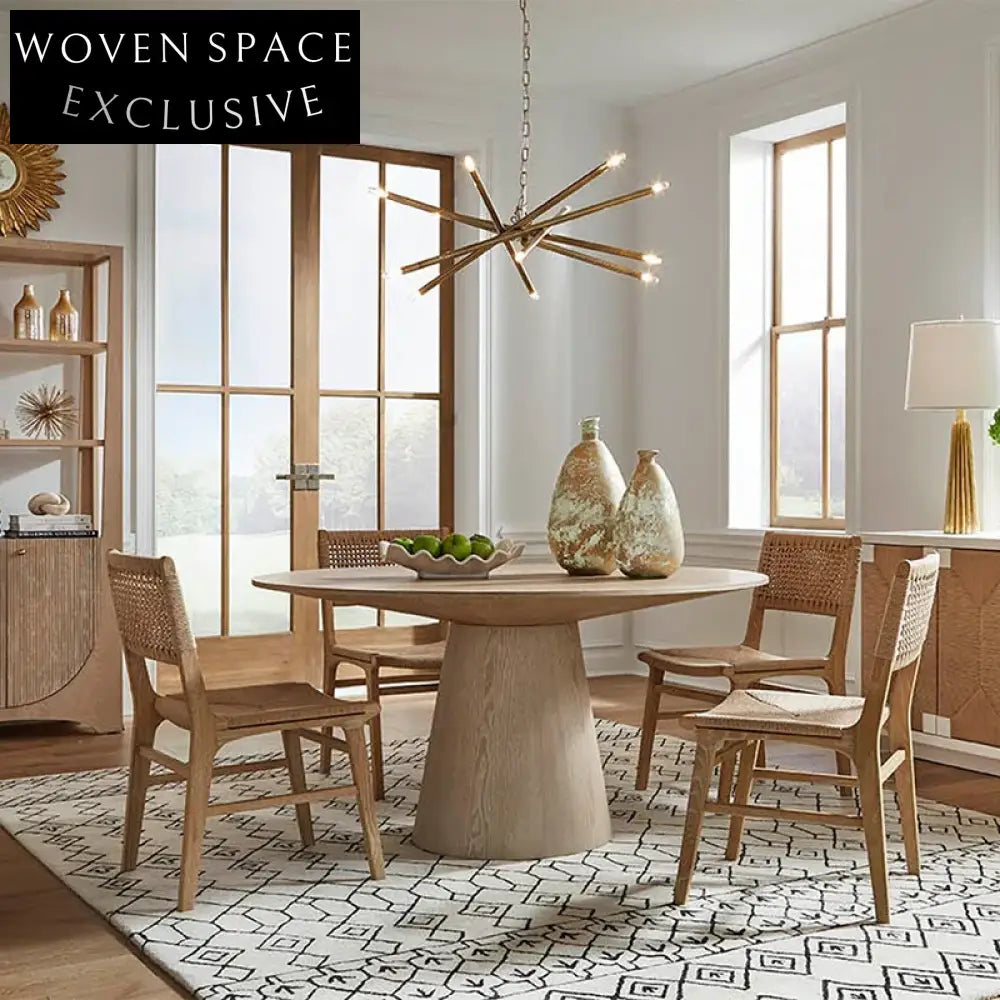 Retro American Style Plywood Top Solid Wood Round Dinner Table