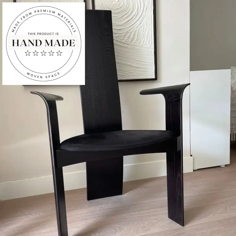 Retro Black High Back Solid Wood Designer Arm Dining Chair