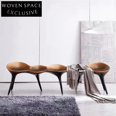 Retro Brass Caterpillar Fiberglass Ottoman Stool for Modern Living Rooms