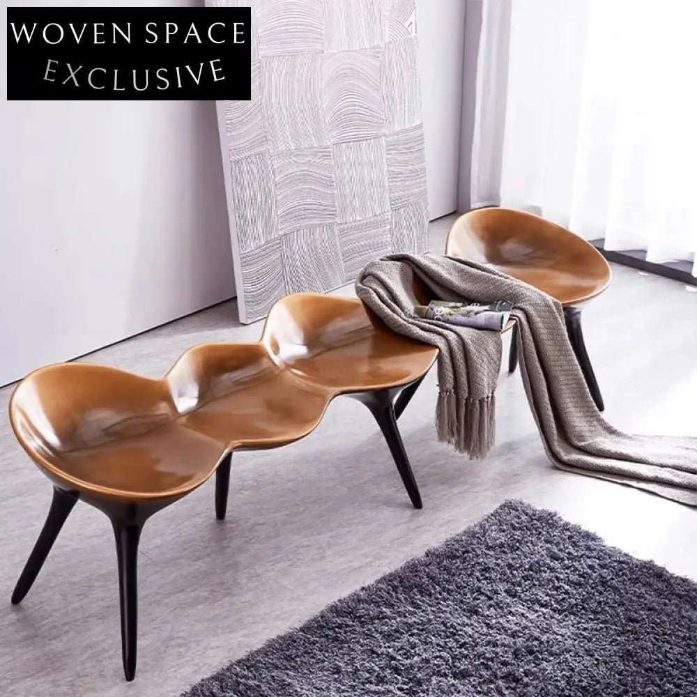 Retro Brass Caterpillar Fiberglass Ottoman Stool for Modern Living Rooms