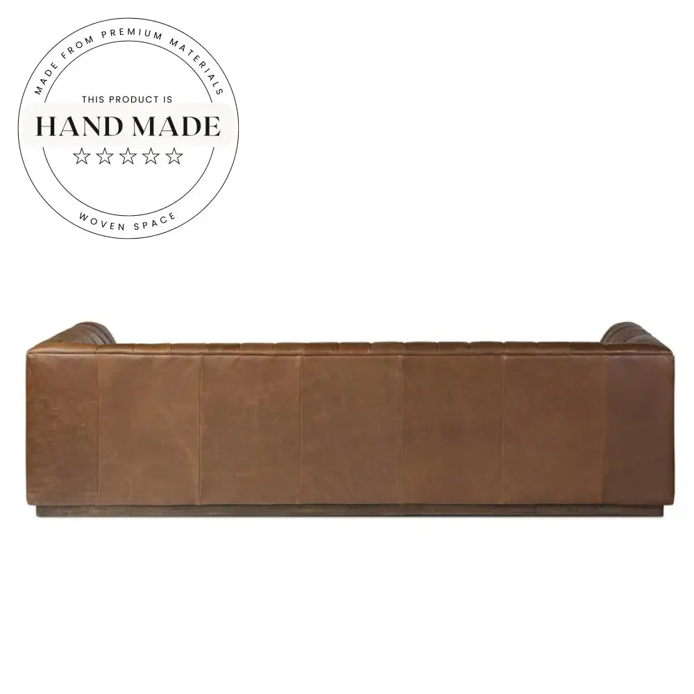 Retro Brown Genuine Leather Padded Wood Base Sectional Sofa