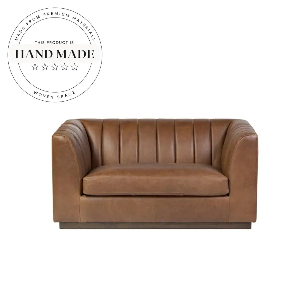 Retro Brown Genuine Leather Padded Wood Base Sectional Sofa