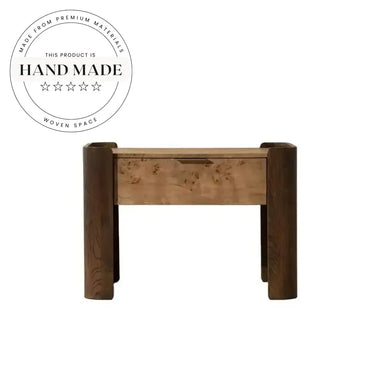 Retro Burr Wood Modern One Drawer Natural Storage Bedside Table