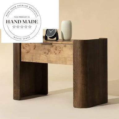 Retro Burr Wood Modern One Drawer Natural Storage Bedside Table