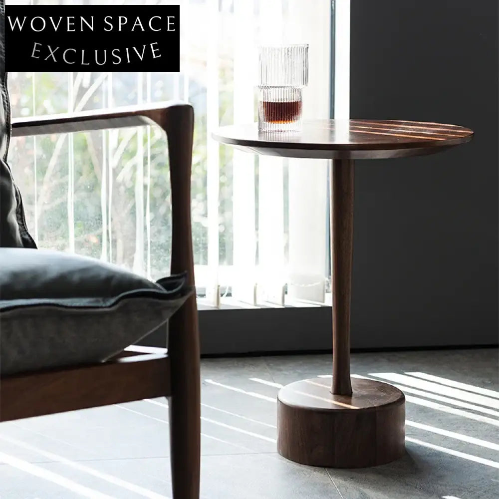 Retro Design Living Room Walnut Ash Solid Wood Round Side Table