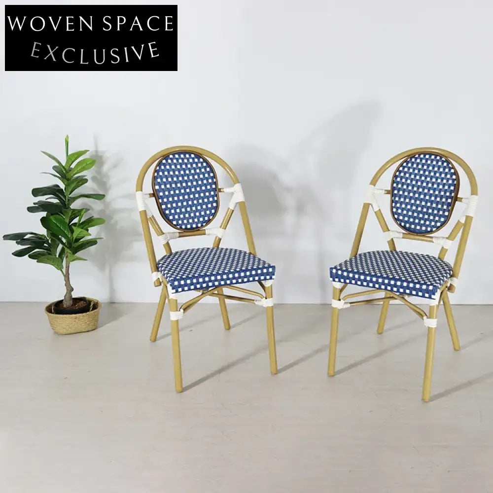 Retro French Bistro Cafe Garden Outdoor Plastic Wicker Rattan Dining Chair
