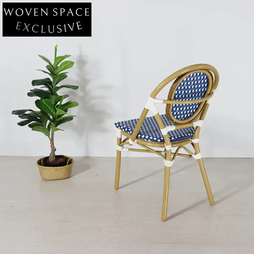 Retro French Bistro Outdoor Garden Blue Plastic Wicker Dining Chair