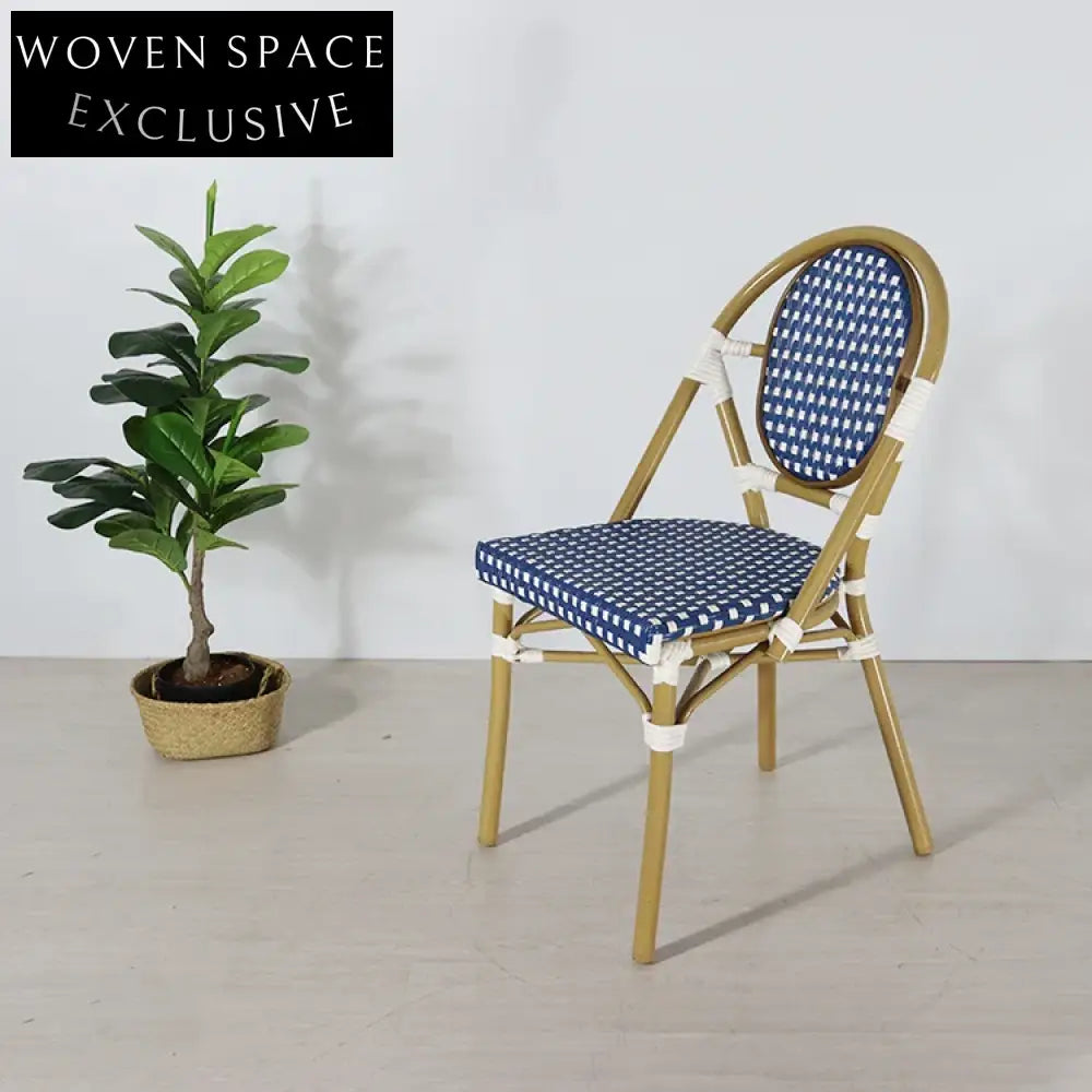 Retro French Bistro Outdoor Garden Blue Plastic Wicker Dining Chair