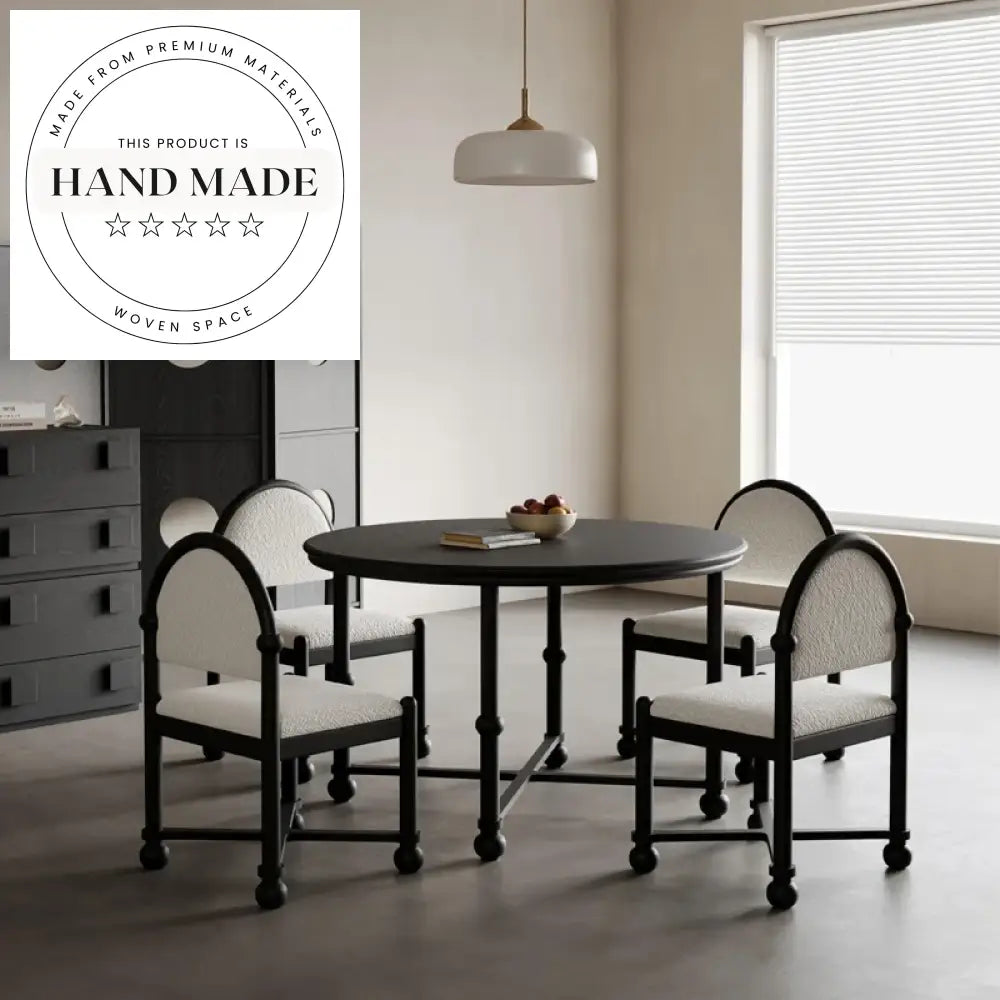 Retro French Style Black Solid Wood Round Back Fabric Dining Chair