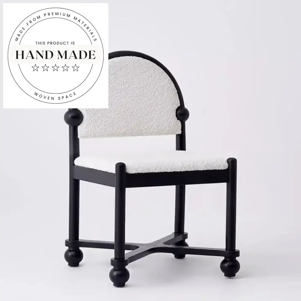 Retro French Style Black Solid Wood Round Back Fabric Dining Chair