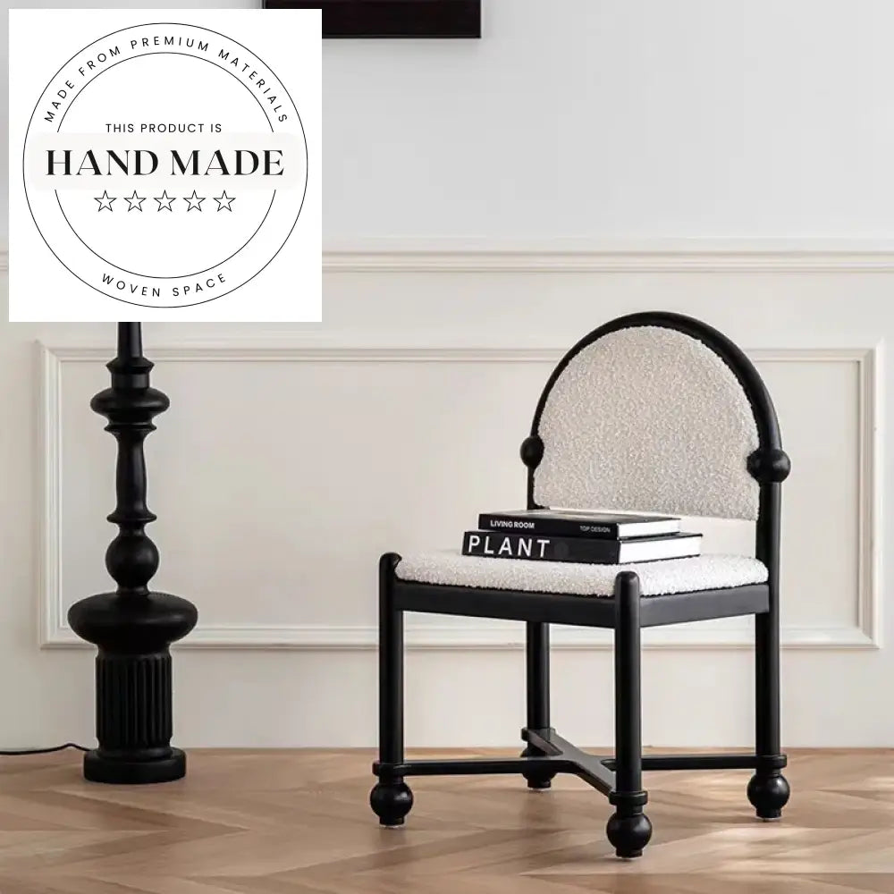 Retro French Style Black Solid Wood Round Back Fabric Dining Chair