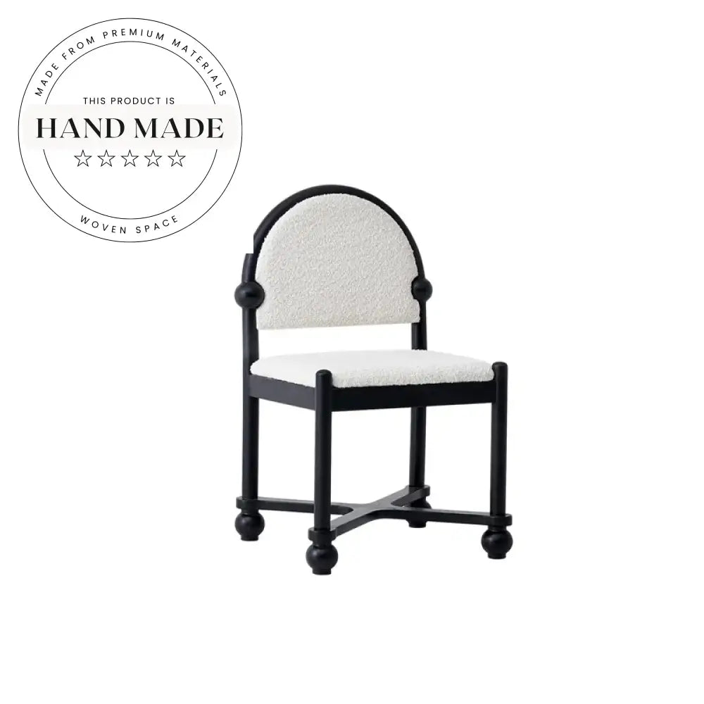 Retro French Style Black Solid Wood Round Back Fabric Dining Chair