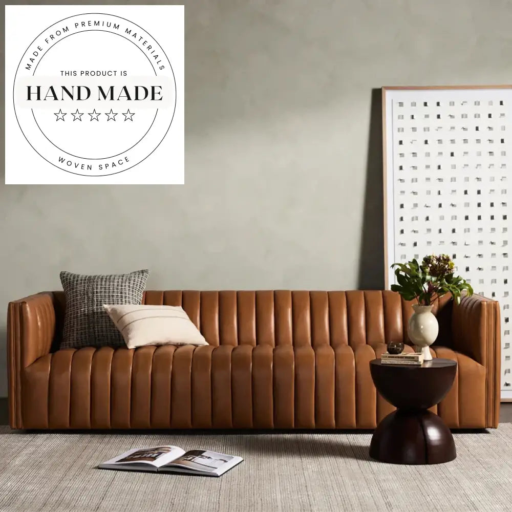Retro Genuine Leather Tufted Villa Living Room Sectional Sofa