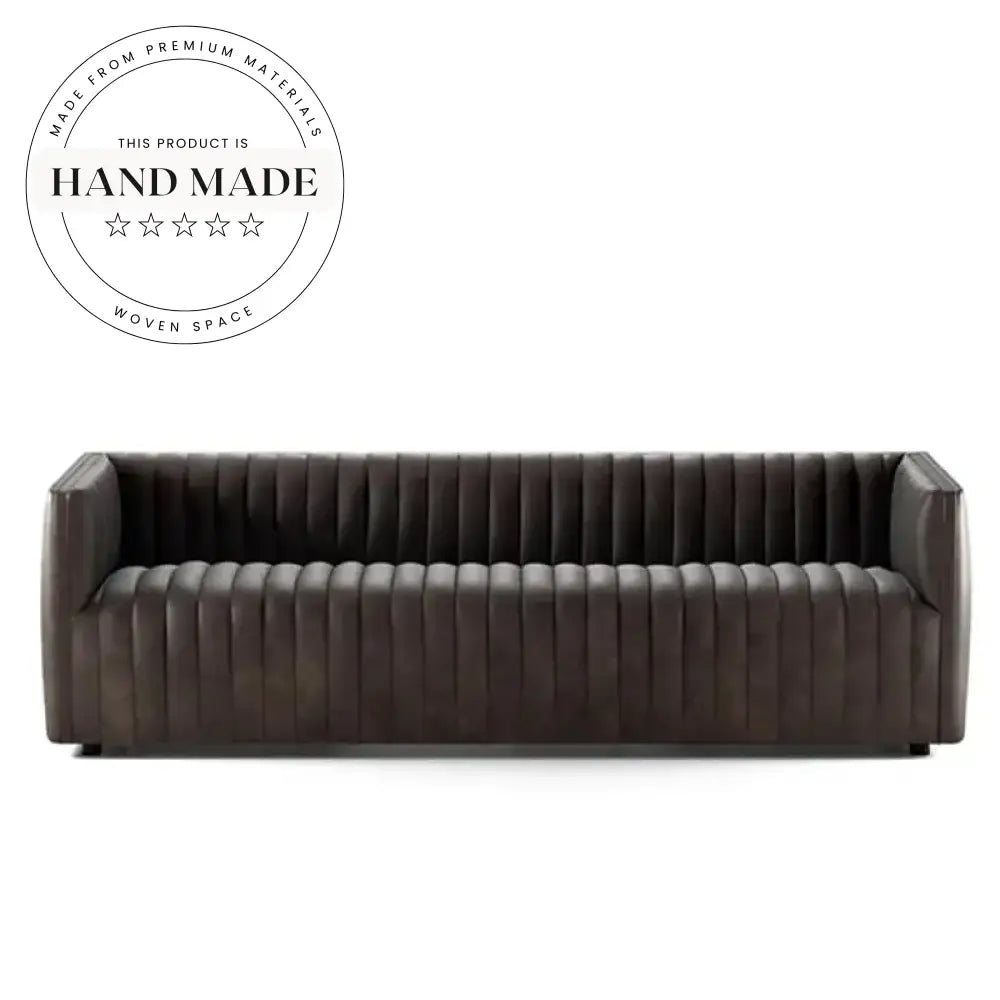 Retro Genuine Leather Tufted Villa Living Room Sectional Sofa