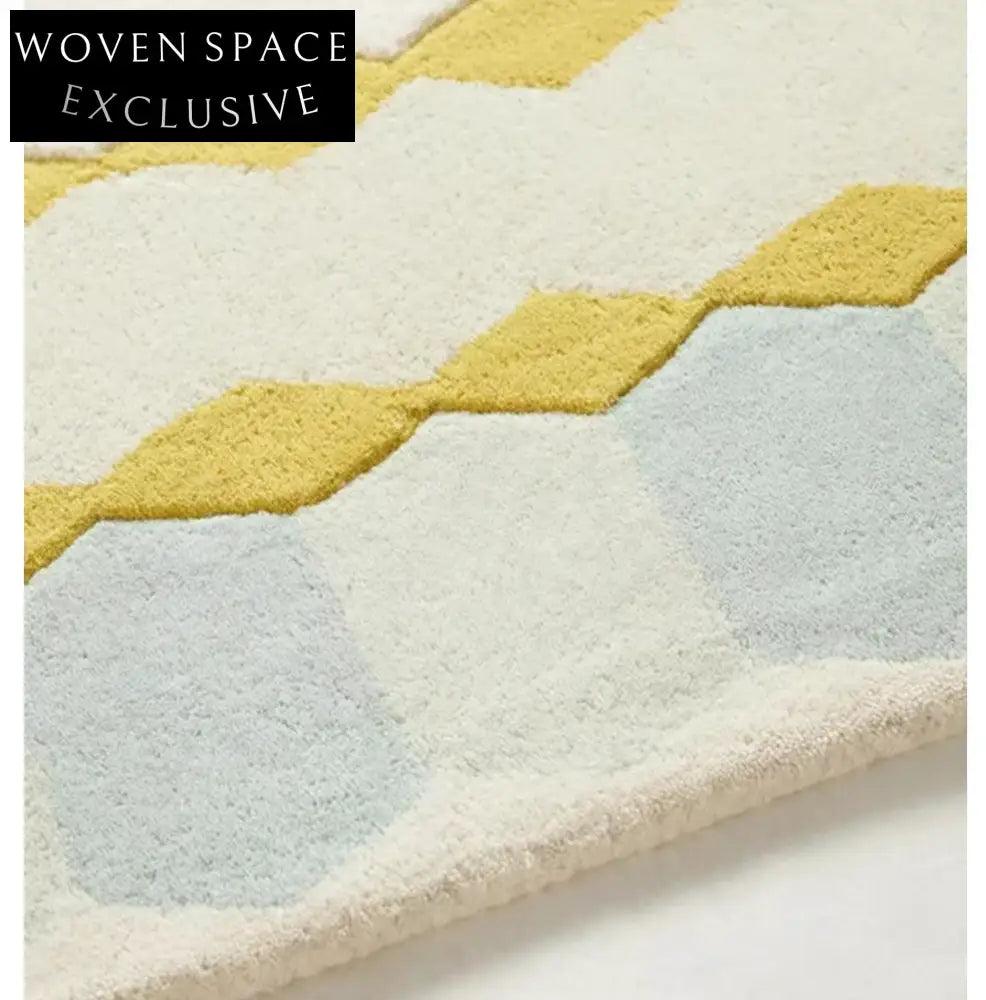 Retro Green Plaid Handmade Polyester Area Rug for Modern Living Bedroom