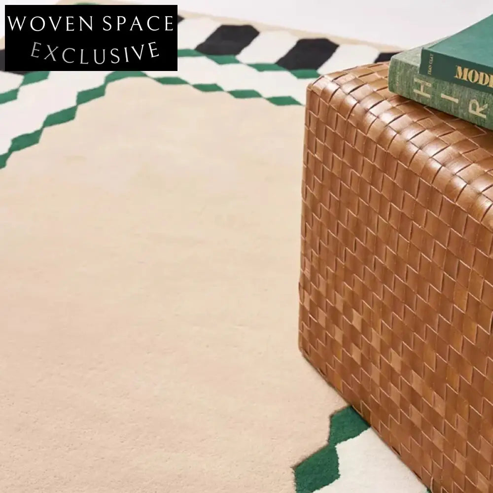 Retro Green Plaid Handmade Polyester Area Rug for Modern Living Bedroom