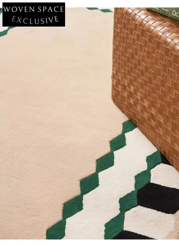 Retro Green Plaid Handmade Polyester Area Rug for Modern Living Bedroom