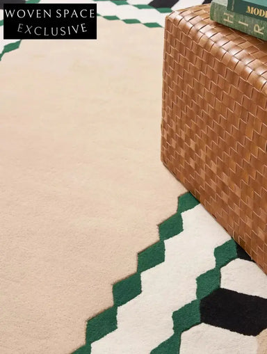 Retro Green Plaid Handmade Polyester Area Rug for Modern Living Bedroom