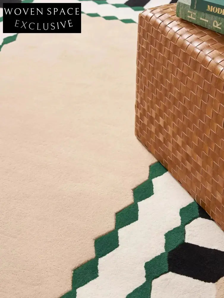 Retro Green Plaid Handmade Polyester Area Rug for Modern Living Bedroom