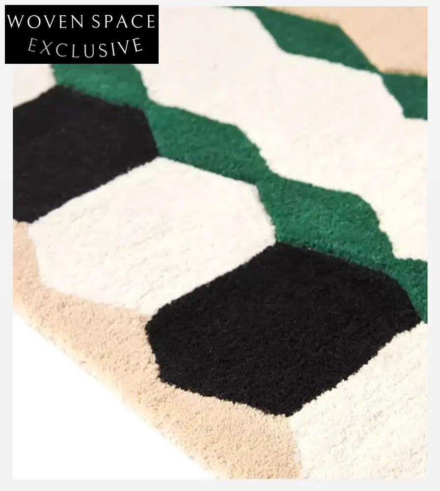 Retro Green Plaid Handmade Polyester Area Rug for Modern Living Bedroom