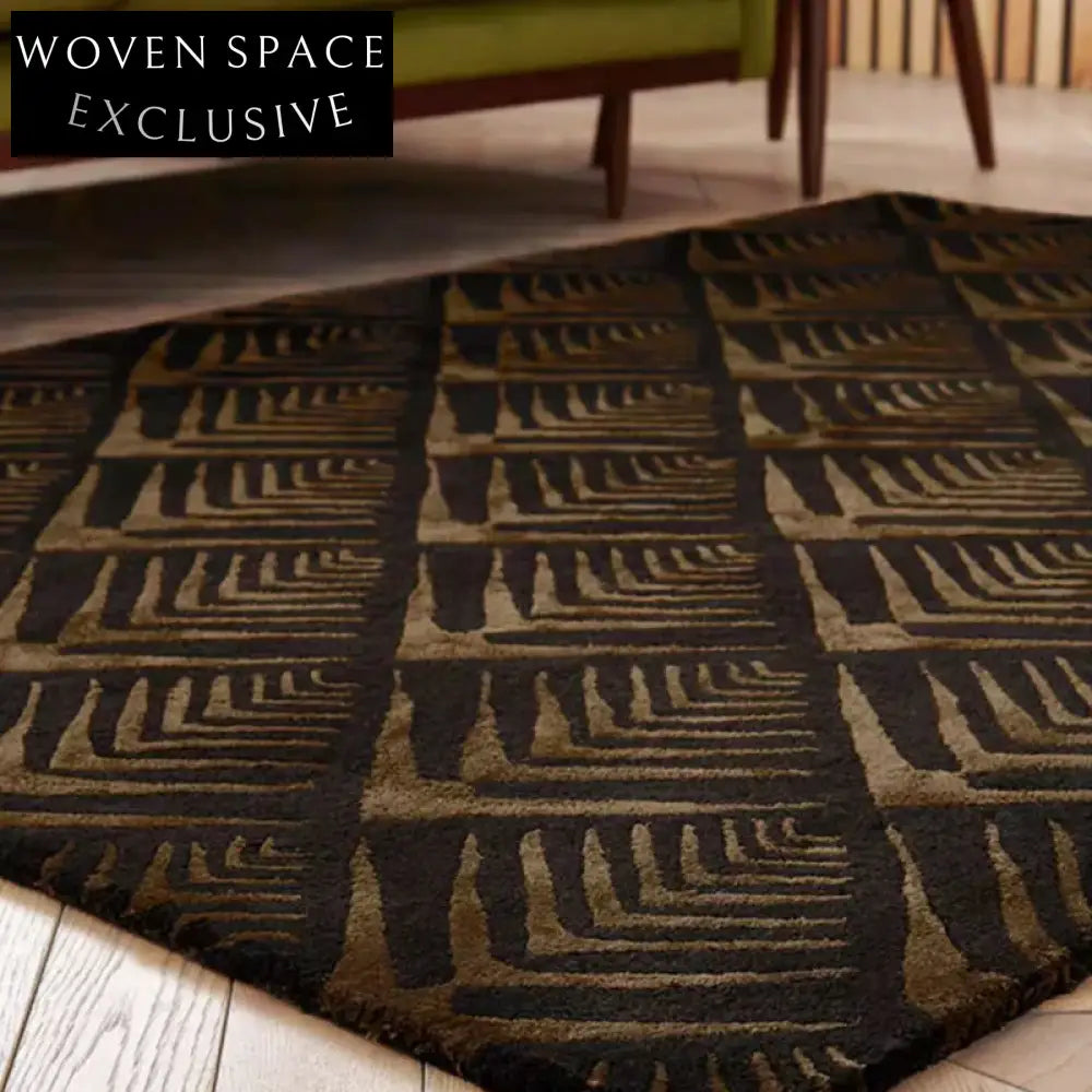 Retro Hand-Tufted Premium Area Rug, Customizable Black Dark Gray, Living Room Carpet