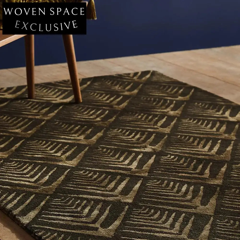 Retro Hand-Tufted Premium Area Rug, Customizable Black Dark Gray, Living Room Carpet