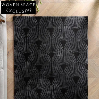 Retro Hand-Tufted Premium Area Rug, Customizable Black Dark Gray, Living Room Carpet