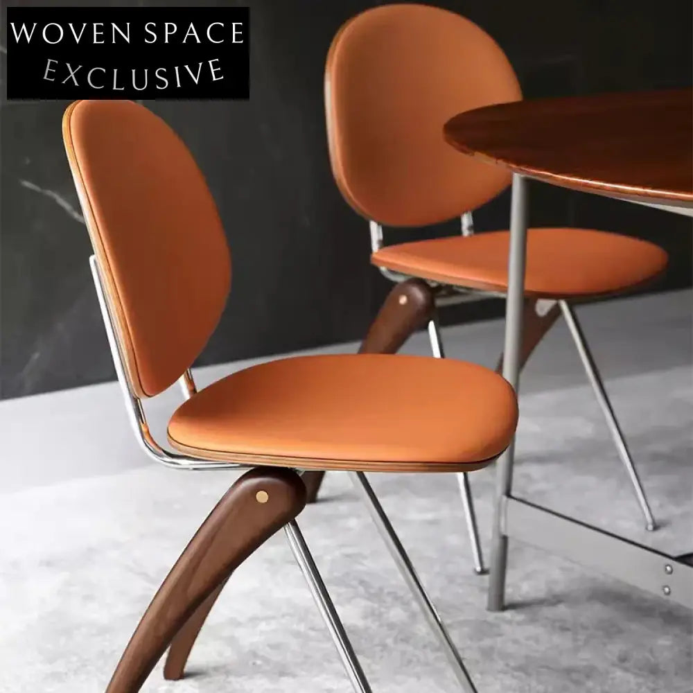 Retro Minimalist Dining Chair: Microfiber Leather, Wood, Strong Metal Legs, Home