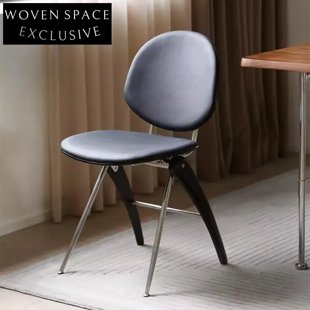 Retro Minimalist Dining Chair: Microfiber Leather, Wood, Strong Metal Legs, Home