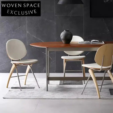 Retro Minimalist Dining Chair: Microfiber Leather, Wood, Strong Metal Legs, Home