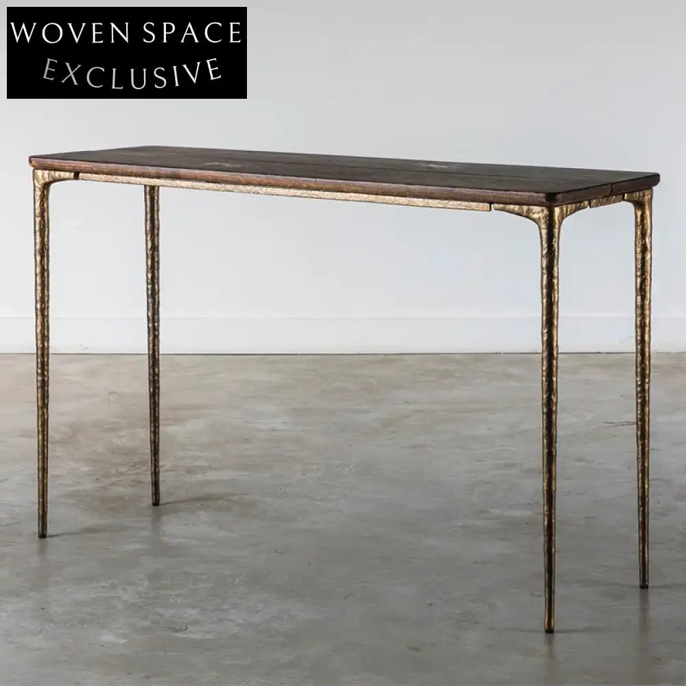 Retro Modern Wooden Rectangle Entryway Console Table with Brass Base