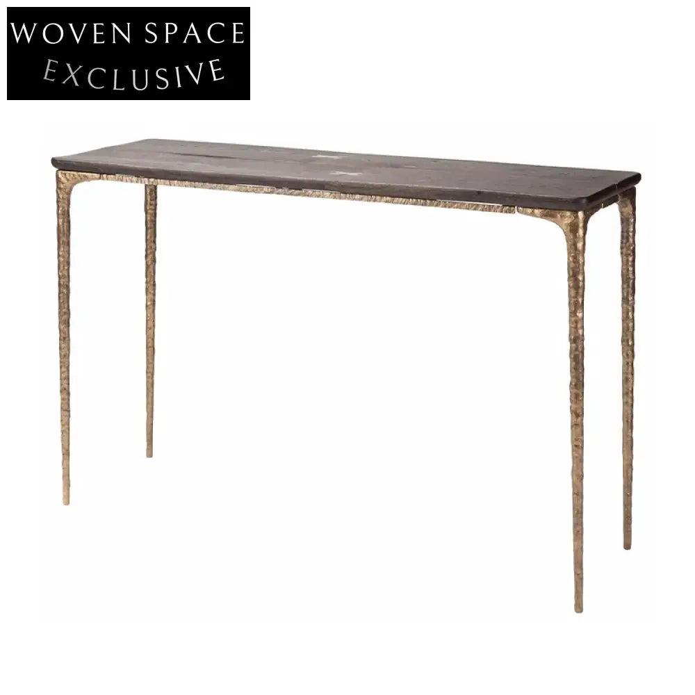 Retro Modern Wooden Rectangle Entryway Console Table with Brass Base