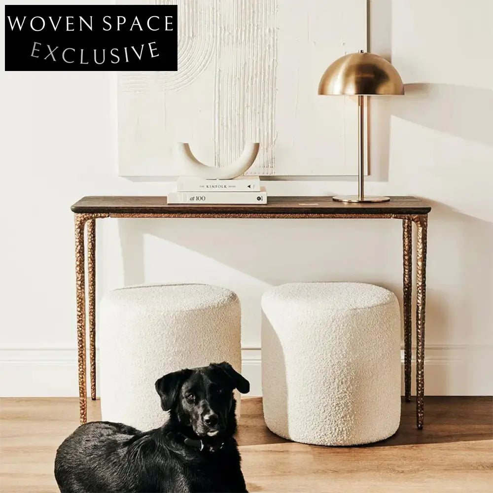 Retro Modern Wooden Rectangle Entryway Console Table with Brass Base