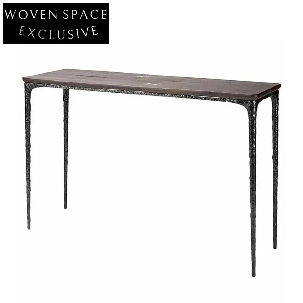 Retro Modern Wooden Rectangle Entryway Console Table with Brass Base