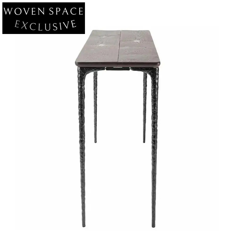 Retro Modern Wooden Rectangle Entryway Console Table with Brass Base