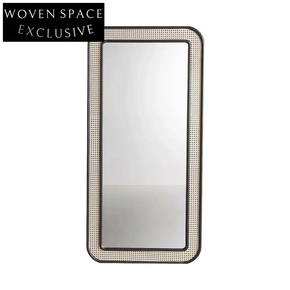 Retro Natural Rattan Full Length Decorative Standing Floor Mirror