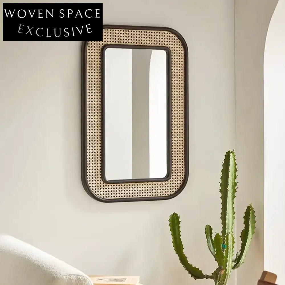 Retro Natural Rattan Full Length Decorative Standing Floor Mirror