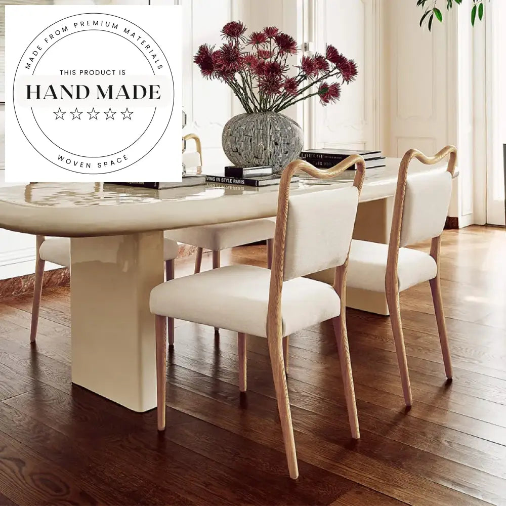 Retro Natural Solid Oak Wood and Linen Fabric Dining Chair