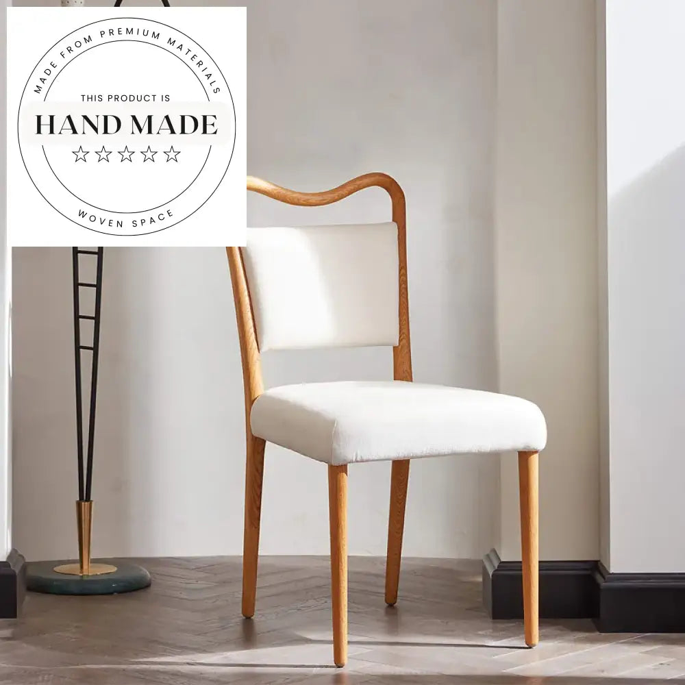 Retro Natural Solid Oak Wood and Linen Fabric Dining Chair