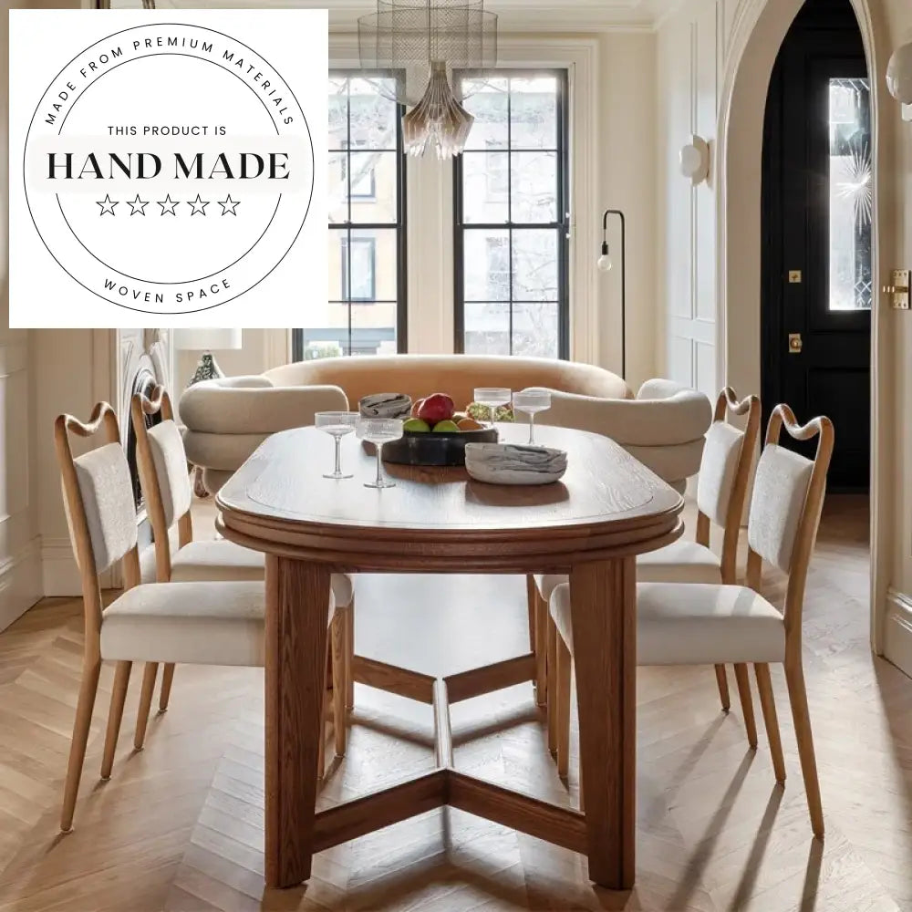 Retro Natural Solid Oak Wood and Linen Fabric Dining Chair