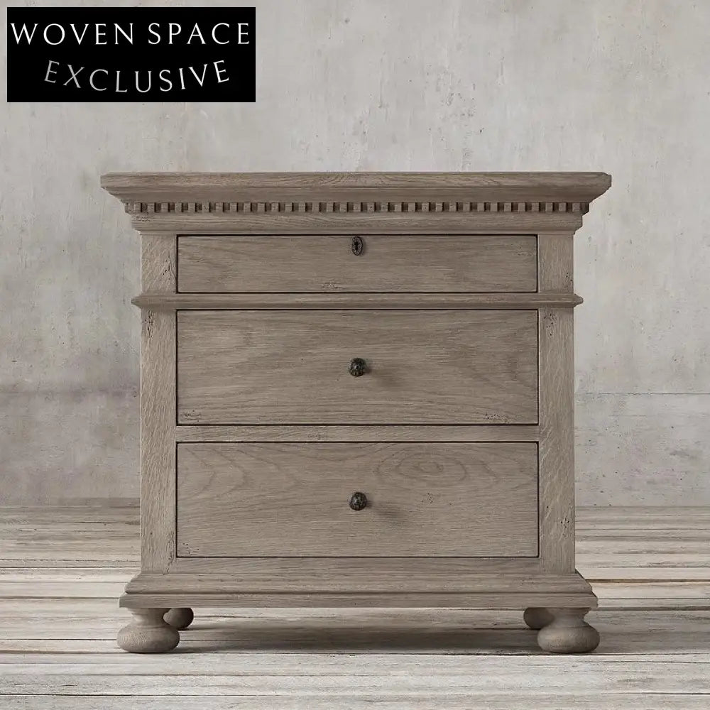 Retro Solid Oak Wood 3-Drawer Nightstand Bedside Storage Cabinet