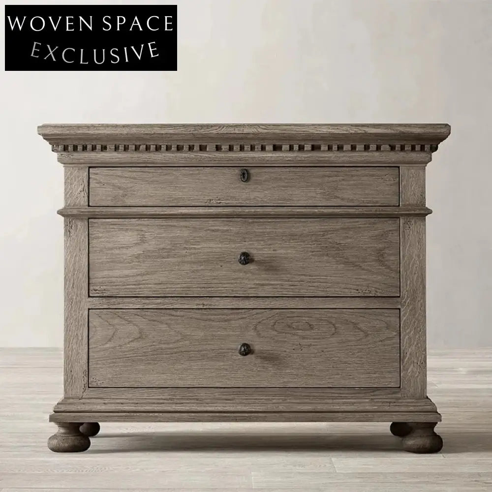 Retro Solid Oak Wood 3-Drawer Nightstand Bedside Storage Cabinet